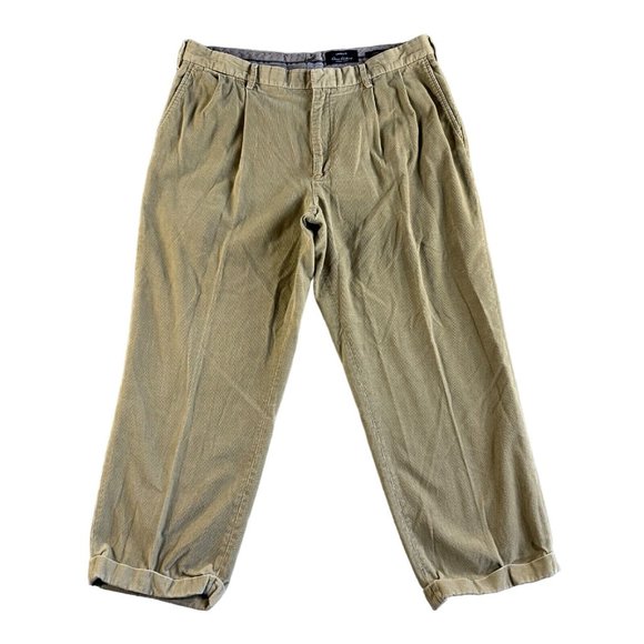 Lands' End Corduroy‎ Pants Mens 37 Khaki Chino Traditional Fit Pleated Casual - Picture 1 of 12